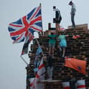 Flags and banners on a large bonfire to mark the Catholic Feast of the Assumption in the Galliagh area in 2021. Picture date: Sunday August 15, 2021.