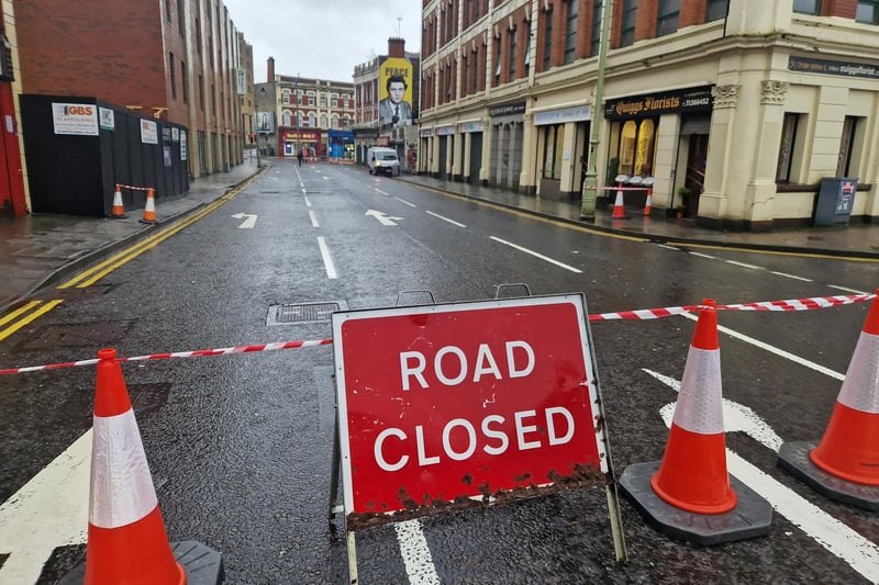 Great James Street has been closed due to concerns about loose roof tiles.