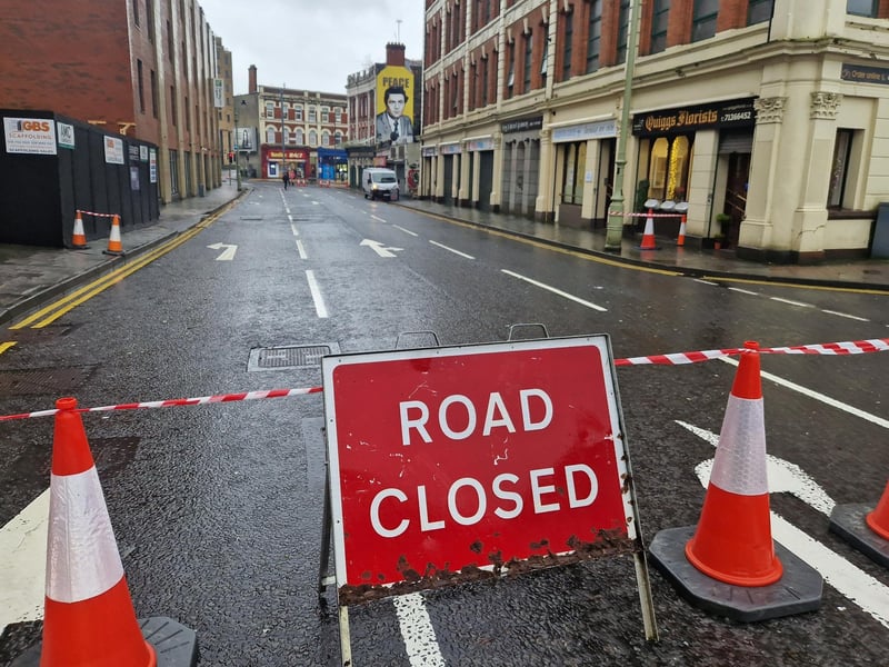 Great James Street has been closed due to concerns about loose roof tiles.