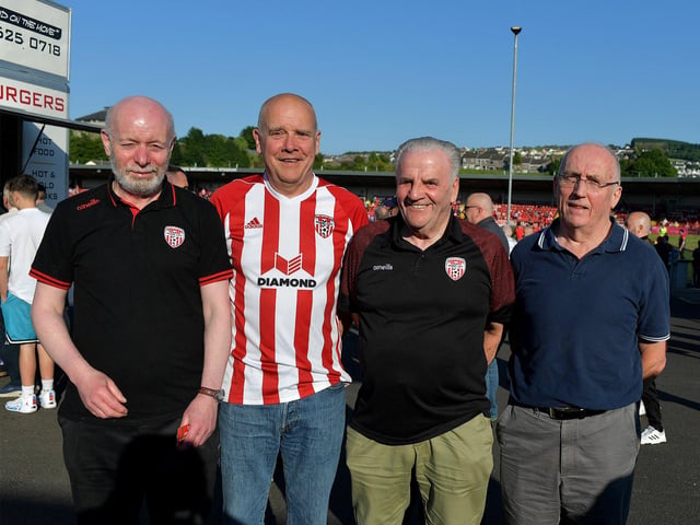 Derry City fans at the game against Shelbourne in the Ryan McBride Brandywell Stadium. Photo: George Sweeney. DER2321GS - 63
