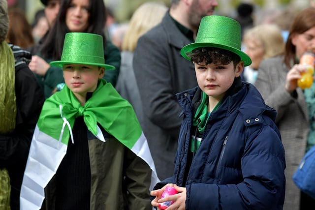 People enjoy the atmosphere at the St Patrick’s Day in Guildhall Square on Friday afternoon. Photo: George Sweeney. DER2311GS – 28