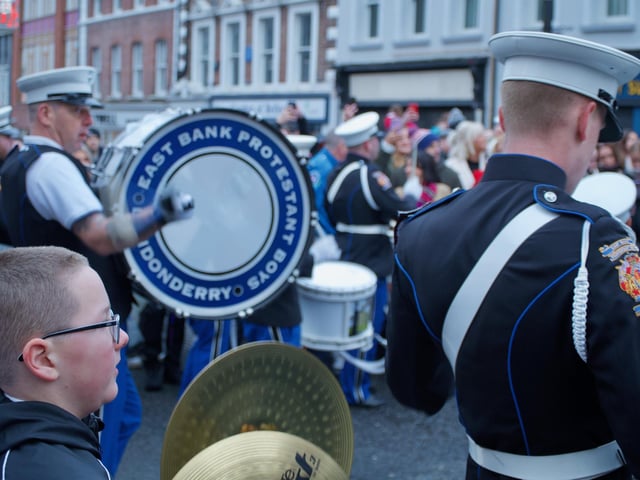 The East Bank Protestant Boys band taking part in the 'Shutting of the Gates' celebrations.