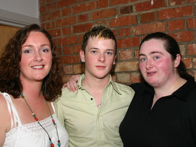 Left to Right Aunties Sharon and Irene Gallagher with birthday boy Michael in Bar Zu 8068dd : Derry Parties & Celebrations August 2005: Deery.