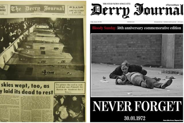The Derry Journal editions front pages from 1972 and 2022.