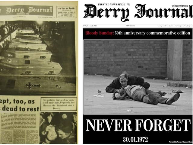 The Derry Journal editions front pages from 1972 and 2022.