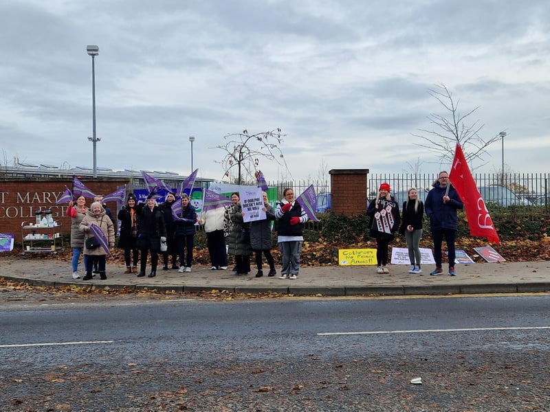 St Mary's College non-teaching staff on strike on Thursday.