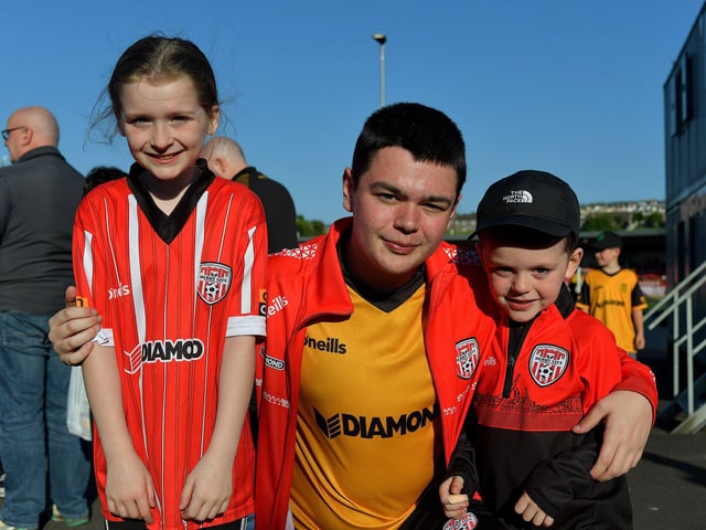 Derry City fans at the game against Shelbourne in the Ryan McBride Brandywell Stadium. Photo: George Sweeney. DER2321GS - 62