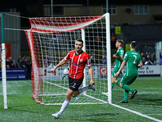 Derry City winger Michael Duffy opened the scoring against Finn Harps in the first half. Photograph by Kevin Moore.
