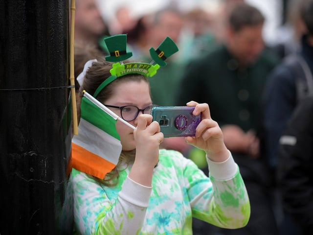 Enjoying the atmosphere at the St Patrick’s Day celebrations. Photo: George Sweeney