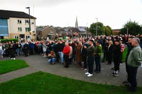 People gathered at Free Derry Wall in support of the Garvaghy Road residents on Friday night.  (Photo - Tom Heaney, nwpresspics)