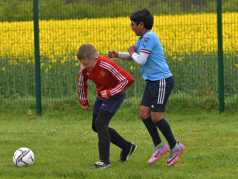 Soccer skills on show at the Derry City Easter Camp, on Tuesday, at Broadbridge Primary School. Picture: George Sweeney. DER2315GS – 137