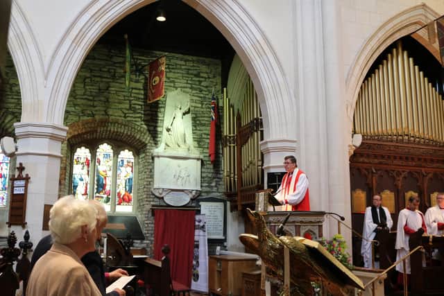 Bishop Andrew Forster delivering the sermon at a celebration of Robin Eames' ministry.