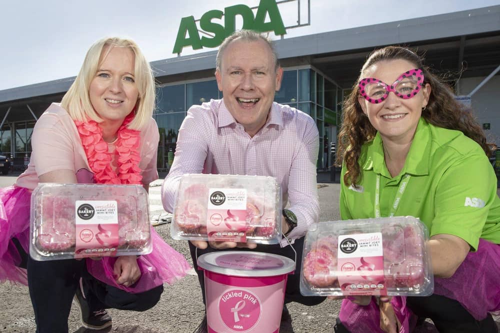 Cathy Martin and Ashley Ritchie (Asda) are joined by Gary Martin (Irwin's Bakery) for the launch