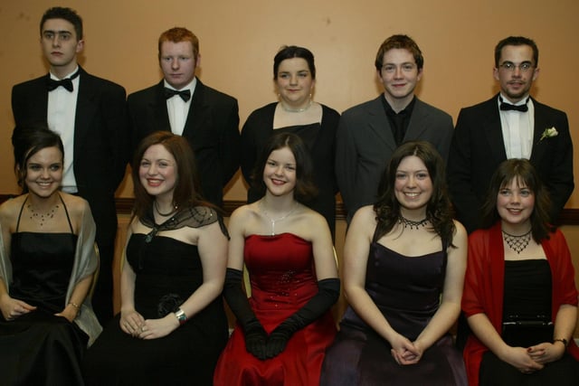 Gloria Sheerin, Amy Stewart, Erin Doherty, Julie Brouse and Katherine Moore with friends Paul Morrison, Kevin Ward, Lisa Walker, Paul Lynch and David Navarro.  (0203JB43):Attendees enjoying the Thornhill College formal in April 2004.