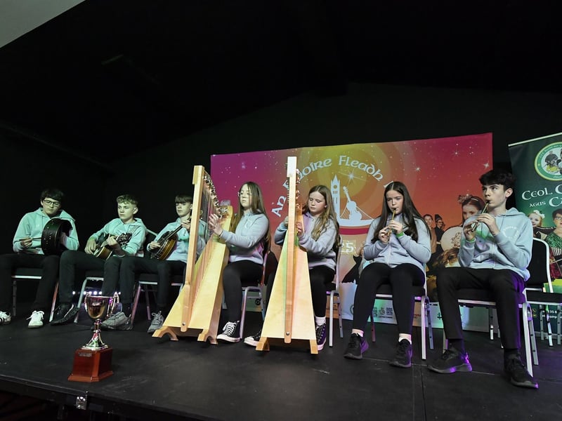 Jimmy O'Hare CCÉ taking part in the Fleadh Mhór Dhoíre Céili Bands competition held in Studio 2. Photo: George Sweeney