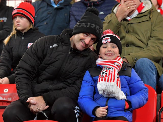Derry City fans at the game against St Patrick’s Athletic at the Brandywell on Friday evening. Photograph: George Sweeney.