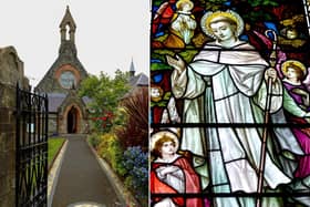 Left, The celebration will take place at St Augustine's, and right, a stained glass depiction of the saint at St Columba's, Long Tower. (Photos: George Sweeney)