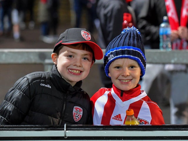Young Derry City fans at the Brandywell on Friday evening. Photograph: George Sweeney