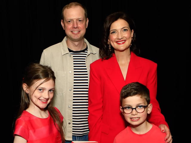 Jeananne Craig, author with her husband Will, children Rose and Johnny at the launch of her first novel, published by Hachette Books Ireland, “The Life Swap”. (Photo - Tom Heaney, nwpresspics)