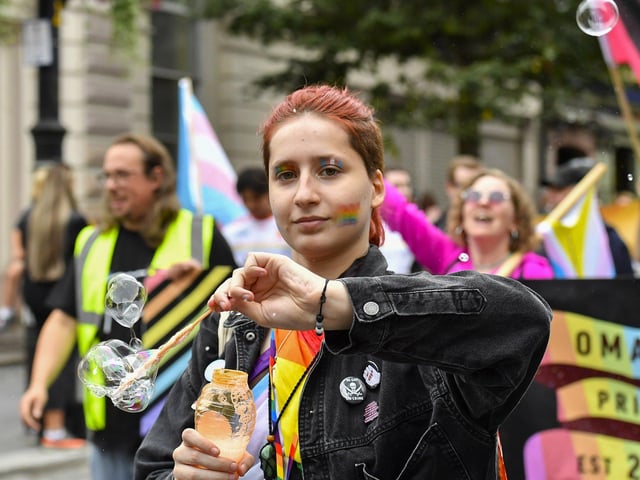 Reveller at the 2025 Foyle Pride Parade. Photo: George Sweeney
