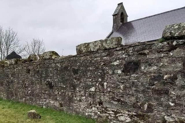 The damaged wall at the Church of Ireland in Muff.