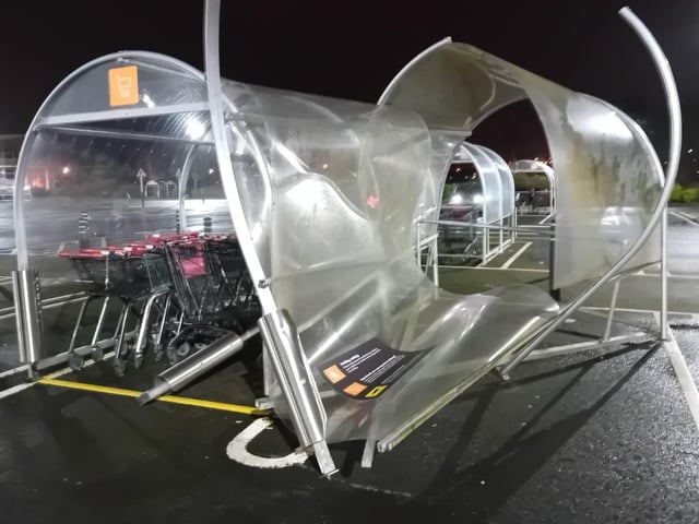 A trolley canopy in Sainsbury's car park was badly damaged during Storm Isha on Sunday.