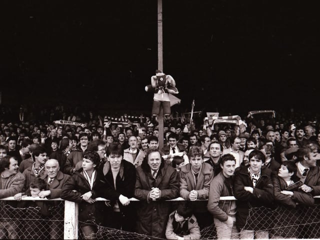 Players, club officials and staff and fans as Derry City FC face Finn Harps FC at Ballybofey in their first league meeting.
