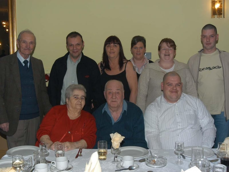 Marcus Allen with his son Eric, his wife Liz, Lynnette Thompson, Jackie McLeese and her husband Ryan, Matilda and William Peoples and Graham Thompson pictured at the dinner dance in the Broomhill Hotel.