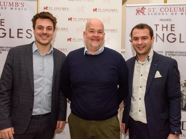 Louis Fields and Nicky Morton, founders of St.Columb’s School of Music pictured with Ian Curtis as they hosted the School’s annual Gala concert in St.Columb’s Hall headlined by the Swingles, Picture Martin McKeown.
