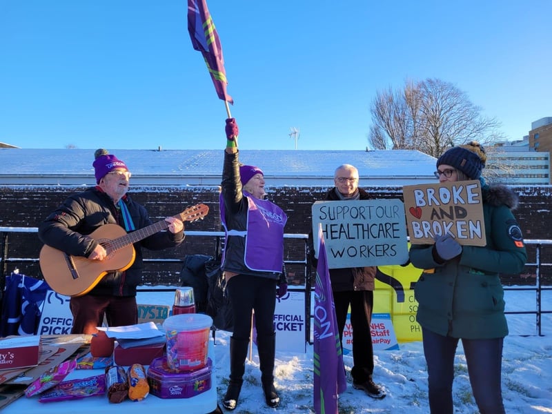 Striking workers at the picketline at Altnagelvin.