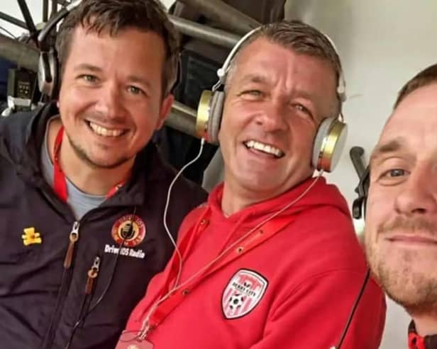 AWARD WINNERS . . . .Some of the Matchday Live team, Dee Curran, Stephen McClelland and Mikhail Kennedy.