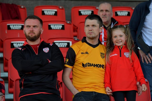 Derry City fans at the game against Shelbourne in the Ryan McBride Brandywell Stadium. Photo: George Sweeney. DER2321GS - 69