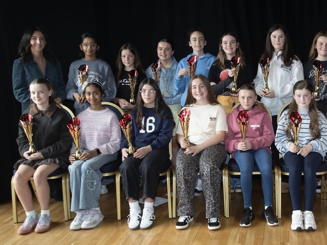 Adjudicators Alisha Gilmore and Blathnaid Biddle pictured Year 8 competition winners on Saturday.
