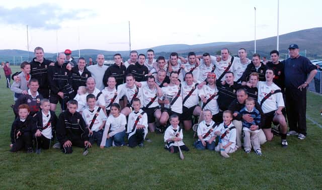 COUNTY CHAMPIONS....The Dungiven team who defeated Ballinscreen 3-08 to 2-10 in the 2003 Senior County Hurling Final at Banagher on Sunday. (0209C30)