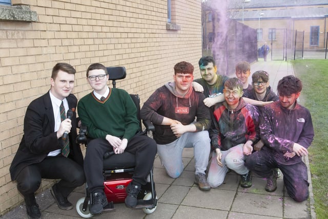 Year 14 pupils ‘The Colour Crew’ who volunteered to throw the paint.  