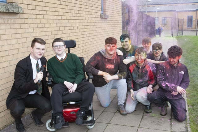 Year 14 pupils ‘The Colour Crew’ who volunteered to throw the paint.