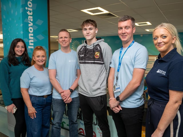 Business student Faye Gallagher, Lynne Kelly Carton, Careers, Stephen Sheridan, Careers, Cillian McCusker (sports student), Charley Cusack, and Louise O'Donnell, Careers at NWRC's Freshers' Day. : .