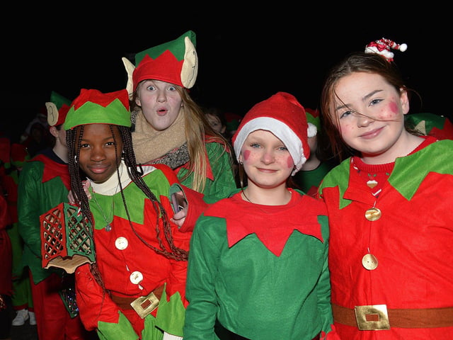 Thornhill College pupils take part in the Culmore Community Partnership Elf on Friday night. Photo: George Sweeney