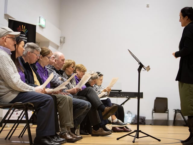 Anna Nolan directing the Mellow DEEDS Choir during Thursday's City of Derry International Choir Festival at Shantallow Community Centre. (Photos: Jim McCafferty Photography)