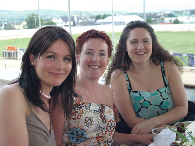 People enjoying a day out at the greyhound races in Lifford, County Donegal 20 years ago back in June 2004.
