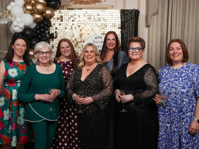 Encore Contemporary Choir 15th Anniversary dinner held in The Ebrington Hotel.
Encore Soprano 2s – Elena Guthrie-Dunne, Marie Dunne, Natasha Guthrie Dunne, Maura Fox, Donna McFeeley, Una Coyle and Fiona Magill.
Mandatory Credit Lorcan Doherty : Encore 15th Birthday.