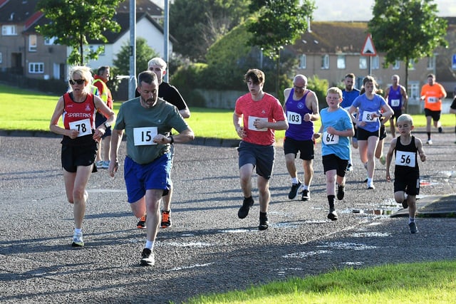 Competitors take part in the inaugural Galliagh Féile 5K road race on Friday evening. Photo: George Sweeney