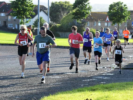Competitors take part in the inaugural Galliagh Féile 5K road race on Friday evening. Photo: George Sweeney