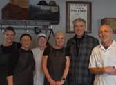Movie star Pearse Brosnan pictured with staff of Gap Coffee Company in Bridgend on Wednesday. Picture: Gap Coffee Company