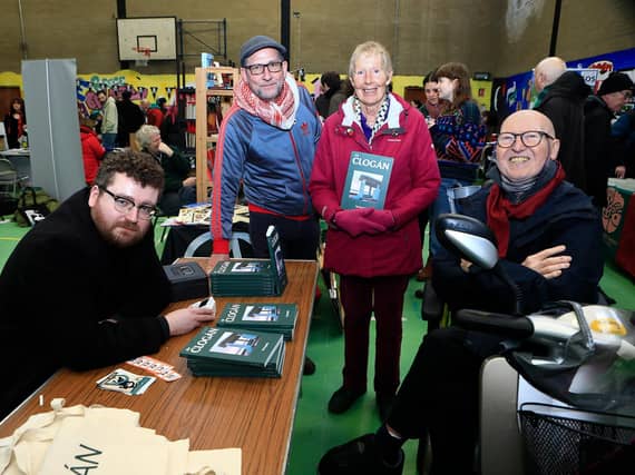Oisin Coulter (co-editor), "An Clogán with Shane O'Curry (editorial committee), Daisy Mules, and Dave Duggan. (Photo - Tom Heaney, nwpresspics)