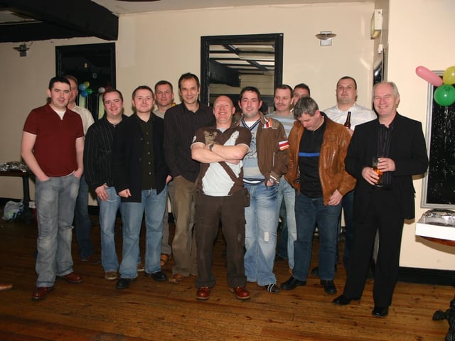 Gary Seymour pictured with a group of mates at his Birthday in Masons. 2228/dd : Parties and celebrations January 2006: G Seymour.