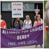 LEFT: Campaigners from Alliance for Choice at a previous rally in Derry. Right: Archbishop Eamon Martin.