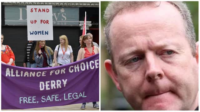 LEFT: Campaigners from Alliance for Choice at a previous rally in Derry. Right: Archbishop Eamon Martin.