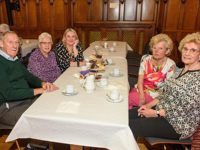 The Mayor Councillor Sandra Duffy once again welcomed people to the Guildhall as she hosted another popular Derry City and Strabane District Council Tea Dance. Included are, Christy McMonagle, Kathleen McMonagle, Mary Mullan, Mary Harrigan. Picture Martin McKeown. 09.11.22:.:The Mayor's Tea Dance