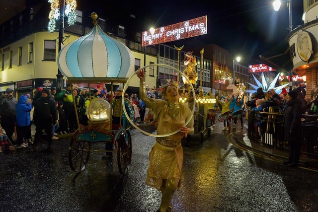 The colourful Derry Christmas procession passes through the city centre on Sunday evening last. Photo: George Sweeney. DER2248GS - 01
